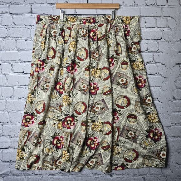 Vintage Kathie Lee Floral London Print A-Line Skirt Elastic Back Waistband 22W - Picture 1 of 6